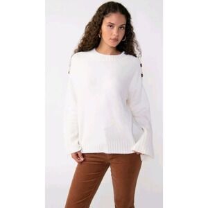 Sanctuary Button Shoulder Sweater Pullover Knit‎ Top Cream White XS NWT $99